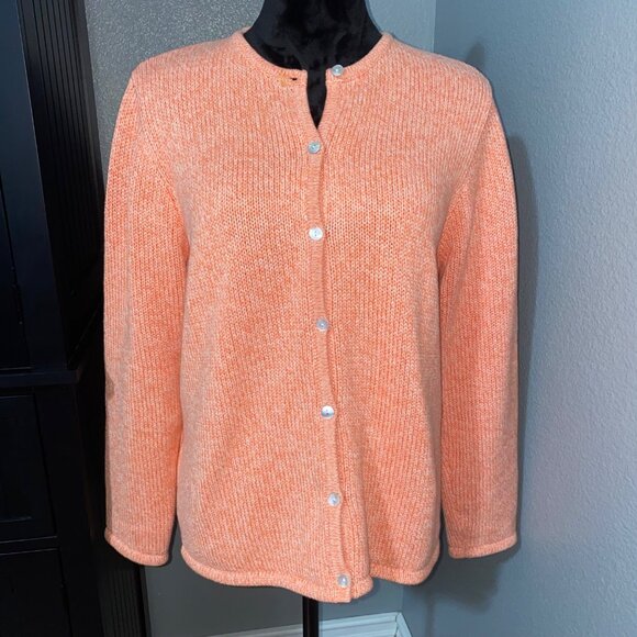 L.L. Bean Sweaters - L.L. Bean Cardigan Sweater Womens L Button Front Knit Peach Salmon Classic Cozy
